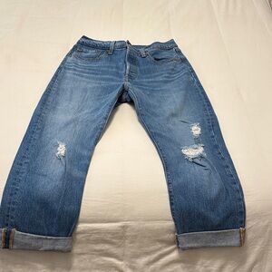 Levi's Relaxed Fit Blue Jeans with Distressed Details